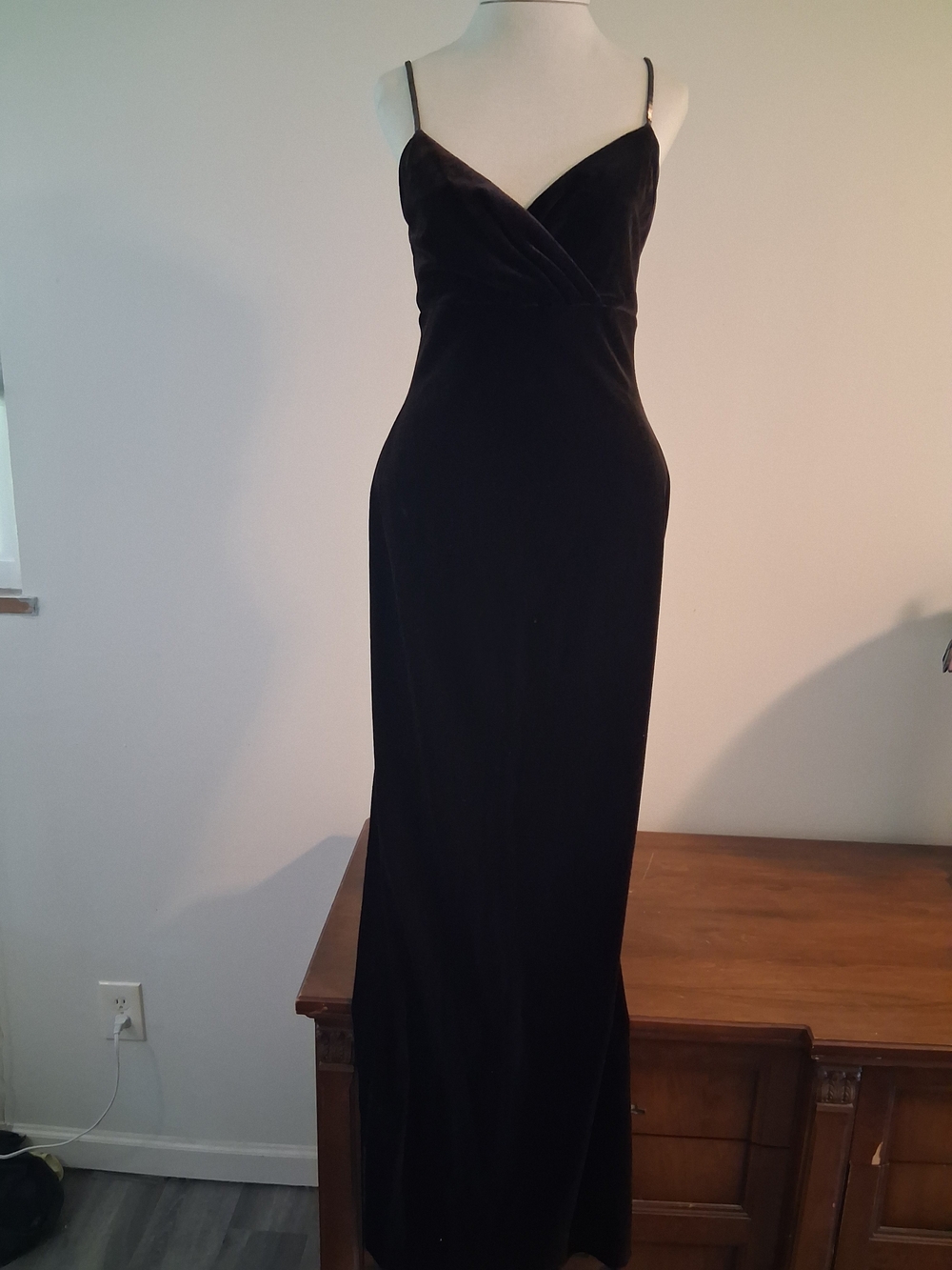 Chocolate Brown Velvet Spaghetti Strap Evening Dress